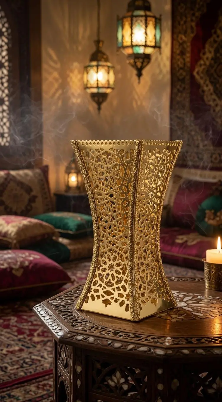 Golden Arabic incense burner stand